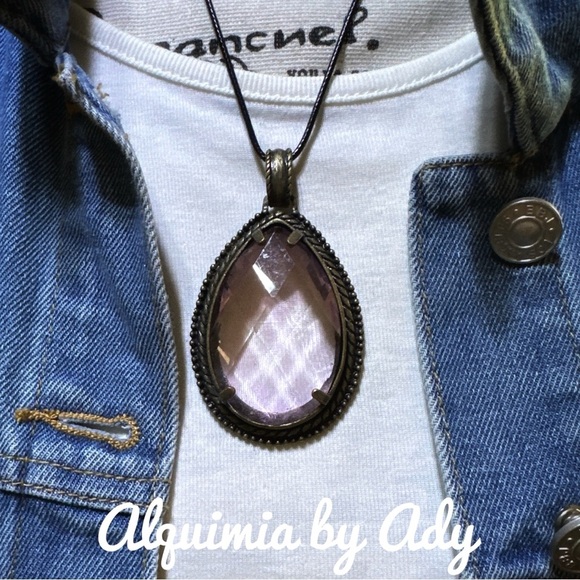 Victorian crystal drop huge medallion on black cord short necklace - Picture 1 of 2